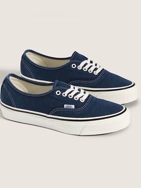 Vans Navy Canvas Heritage Low-Top Sneakers White Side Wall Womens Sz 6 Mens 4.5